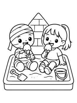 Free printable Toddler Mummy And Friend Eating Ice Cream coloring page