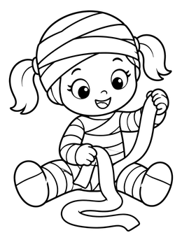 Free printable Cute Toddler Mummy Playing With Bandages coloring page