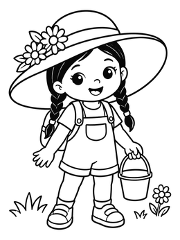 Free printable Cute Toddler In Sun Hat coloring page