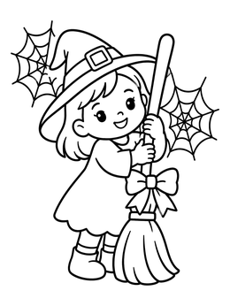 Free printable Cute Toddler Witch With Broomstick coloring page