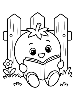 Free printable Cute Tomato Reading By The Fence coloring page