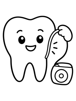 Free printable Cute Tooth Cleaning With Dental Floss coloring page