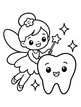 Free printable Cute Tooth Fairy With Magic Wand coloring page