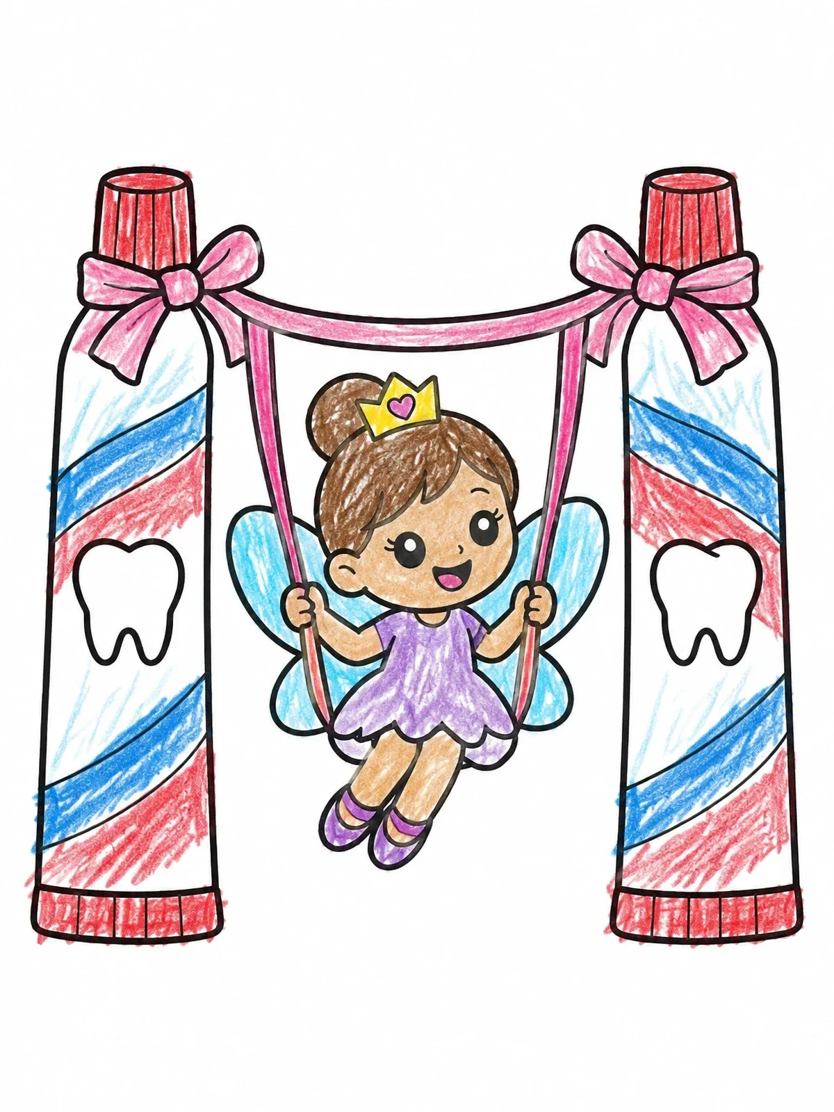 Colored example of the Tooth Fairy Swinging On Toothpaste Tubes coloring page