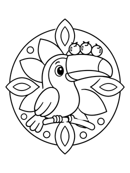 Free printable Cute Toucan Balancing Berries coloring page