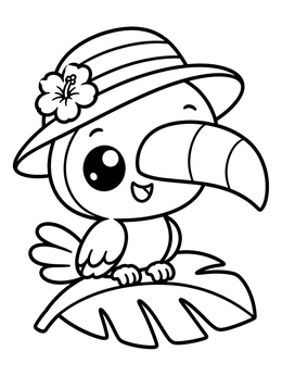 Free printable Cute Toucan With Sun Hat coloring page