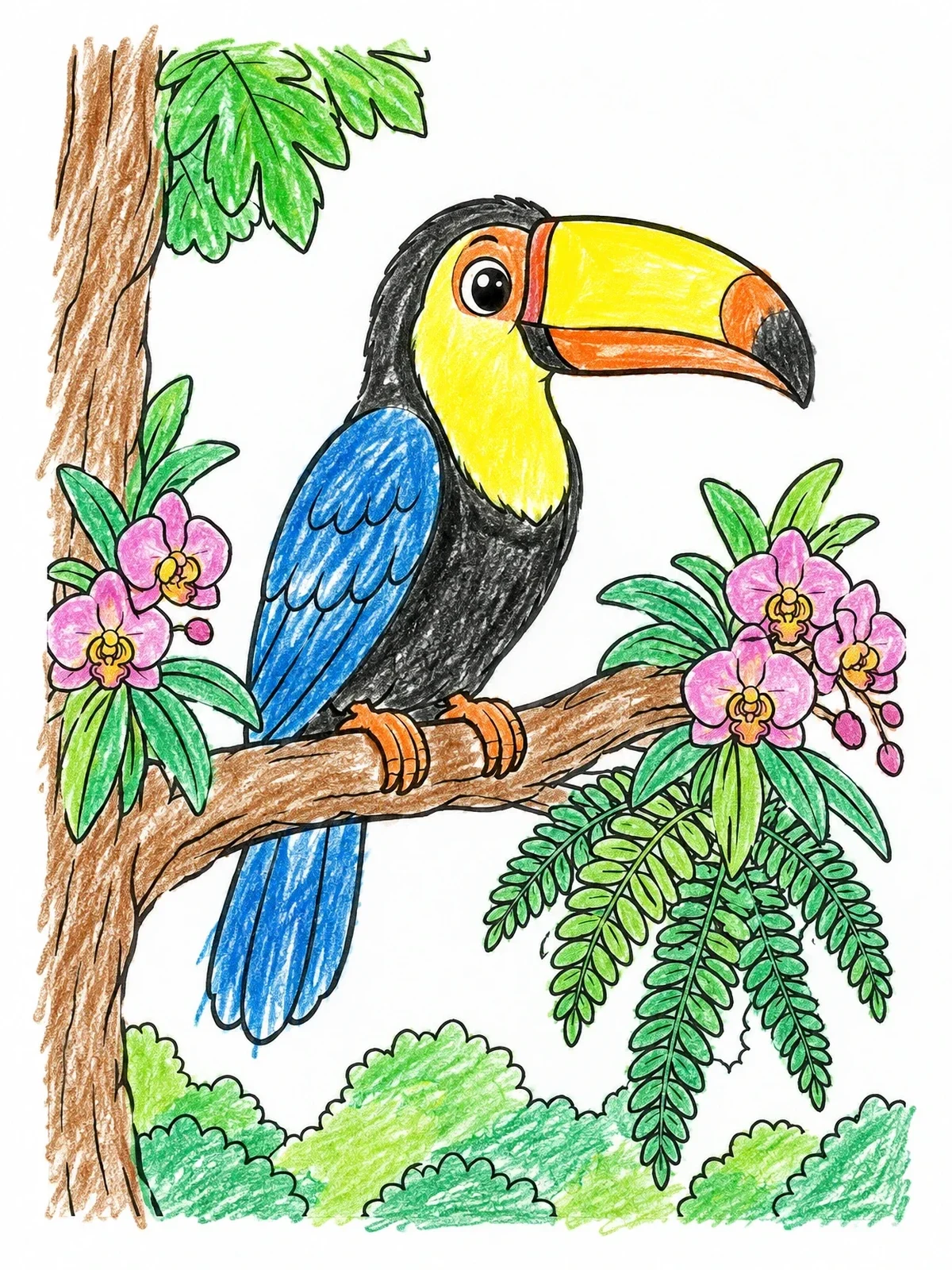 Colored example of the Cute Toucan On Tropical Branch coloring page