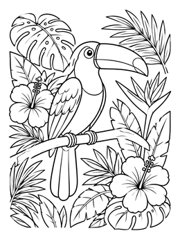 Free printable Cute Toucan In Tropical Jungle coloring page