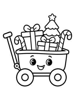 Free printable Cute Toy Wagon With Christmas Gifts coloring page