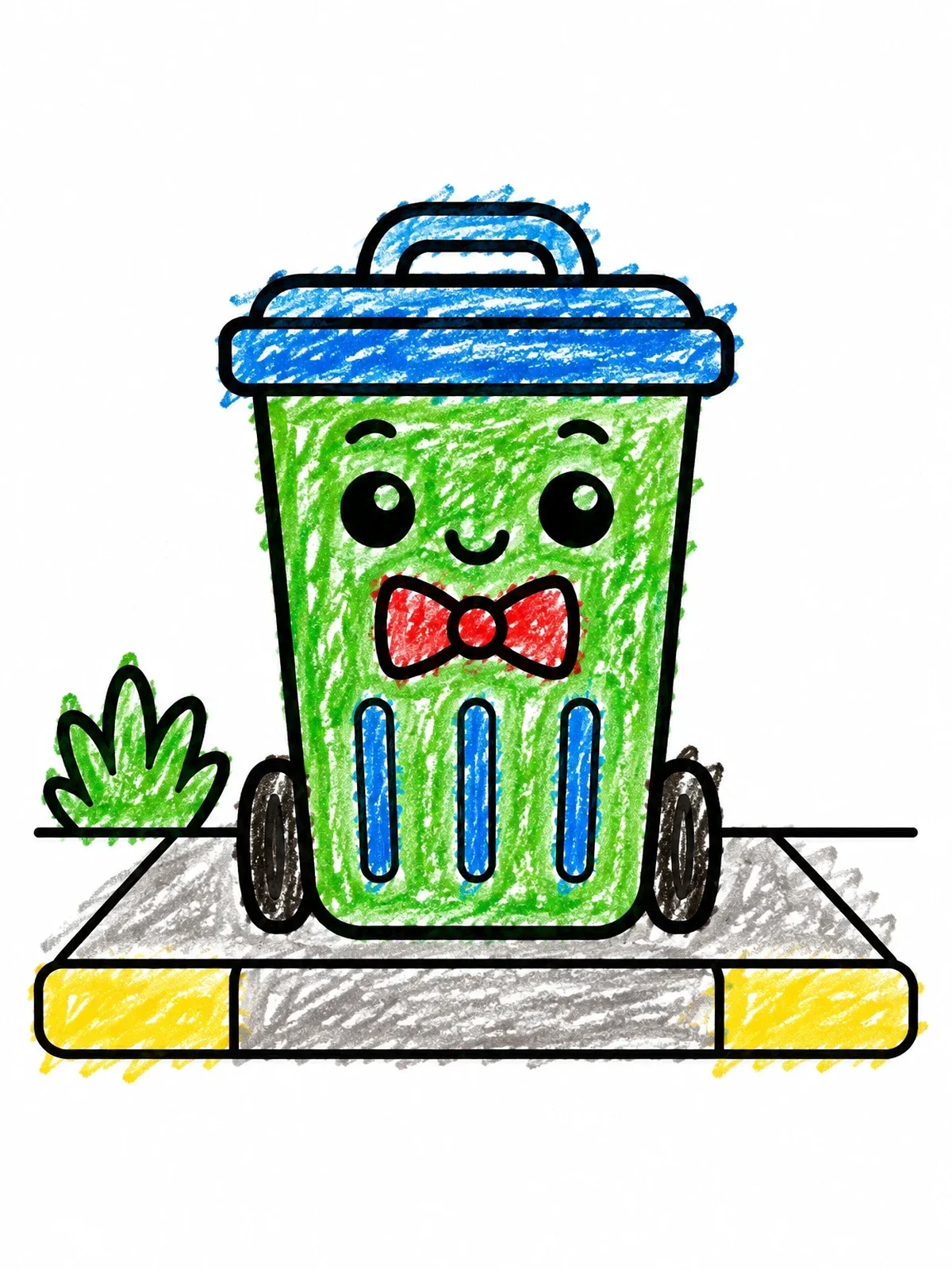 Colored example of the Cute Trash Can With Bow Tie coloring page