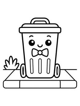 Free printable Cute Trash Can With Bow Tie coloring page