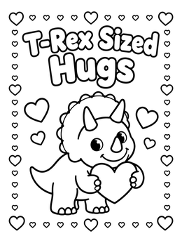 Free printable Cute Triceratops Valentine Hugs coloring page