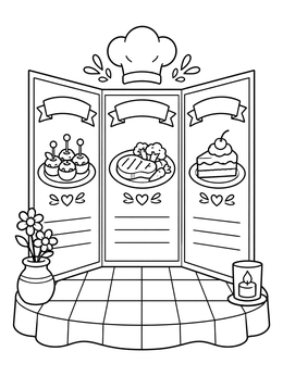 Free printable Cute Trifold Restaurant Menu coloring page