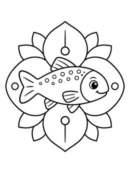 Free printable Cute Trout On Flower Mandala coloring page