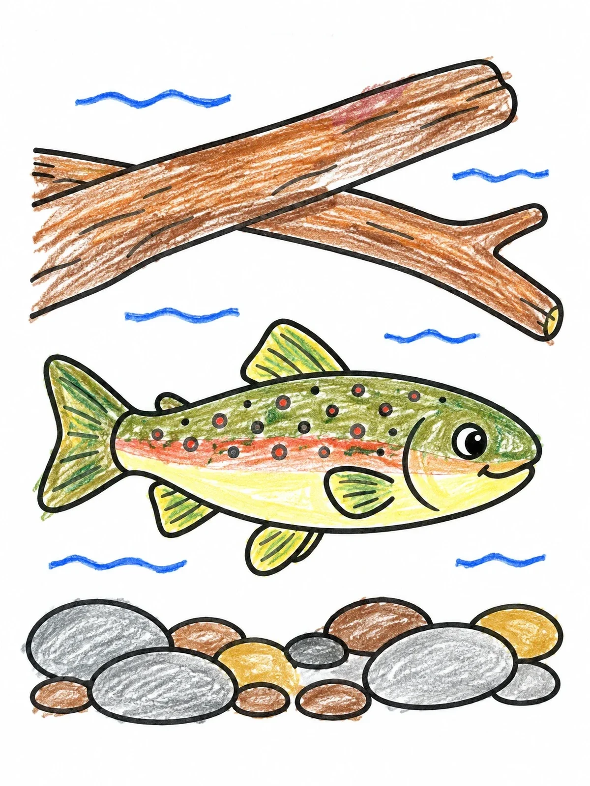 Colored example of the Cute Trout In A Riverbed coloring page