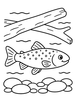 Free printable Cute Trout In A Riverbed coloring page