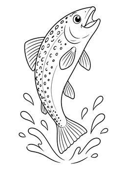 Free printable Cute Trout Leaping From Water coloring page