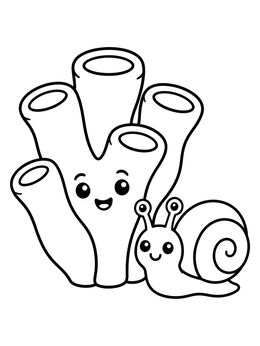 Free printable Cute Tube Coral And Sea Snail coloring page