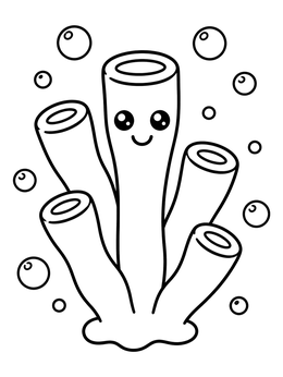 Free printable Cute Cartoon Tube Coral With Bubbles coloring page
