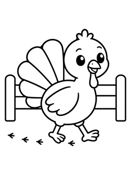 Free printable Cute Turkey Chick By Farm Fence coloring page
