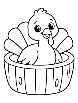 Free printable Cute Turkey Chick In A Basket coloring page