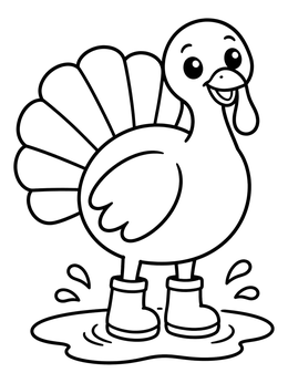 Free printable Cute Turkey In Rain Boots coloring page