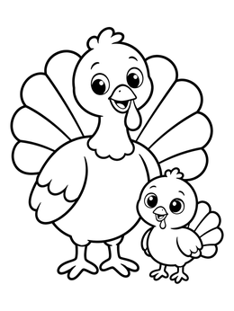 Free printable Cute Turkey Parent And Baby Chick coloring page