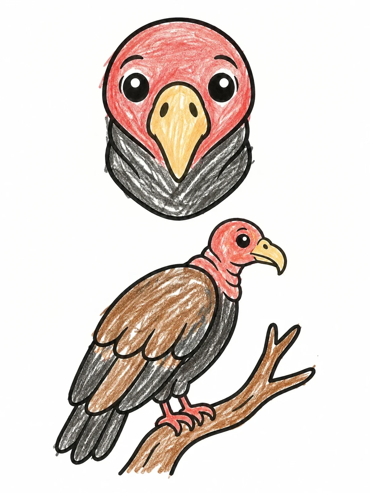 Colored example of the Cute Turkey Vulture And Portrait coloring page