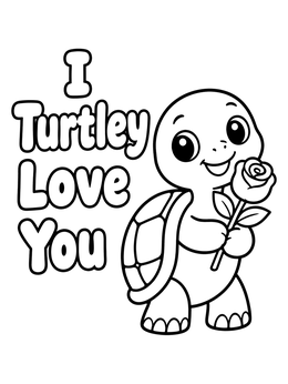 Free printable Cute Turtle Holding A Rose coloring page