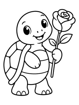 Free printable Cute Turtle Holding A Rose coloring page