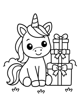Free printable Cute Unicorn With Birthday Gifts coloring page