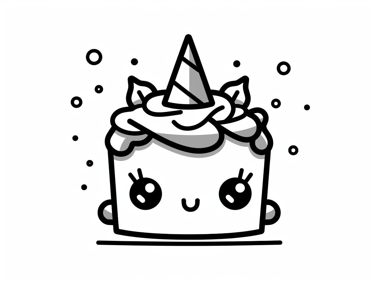 Cute Unicorn Cake Illustration Coloring Page 