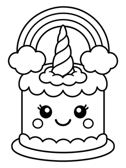 Free printable Cute Unicorn Cake With Rainbow coloring page