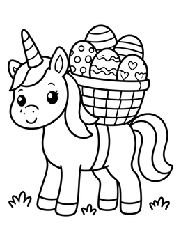 Free printable Cute Unicorn Carrying Easter Basket coloring page
