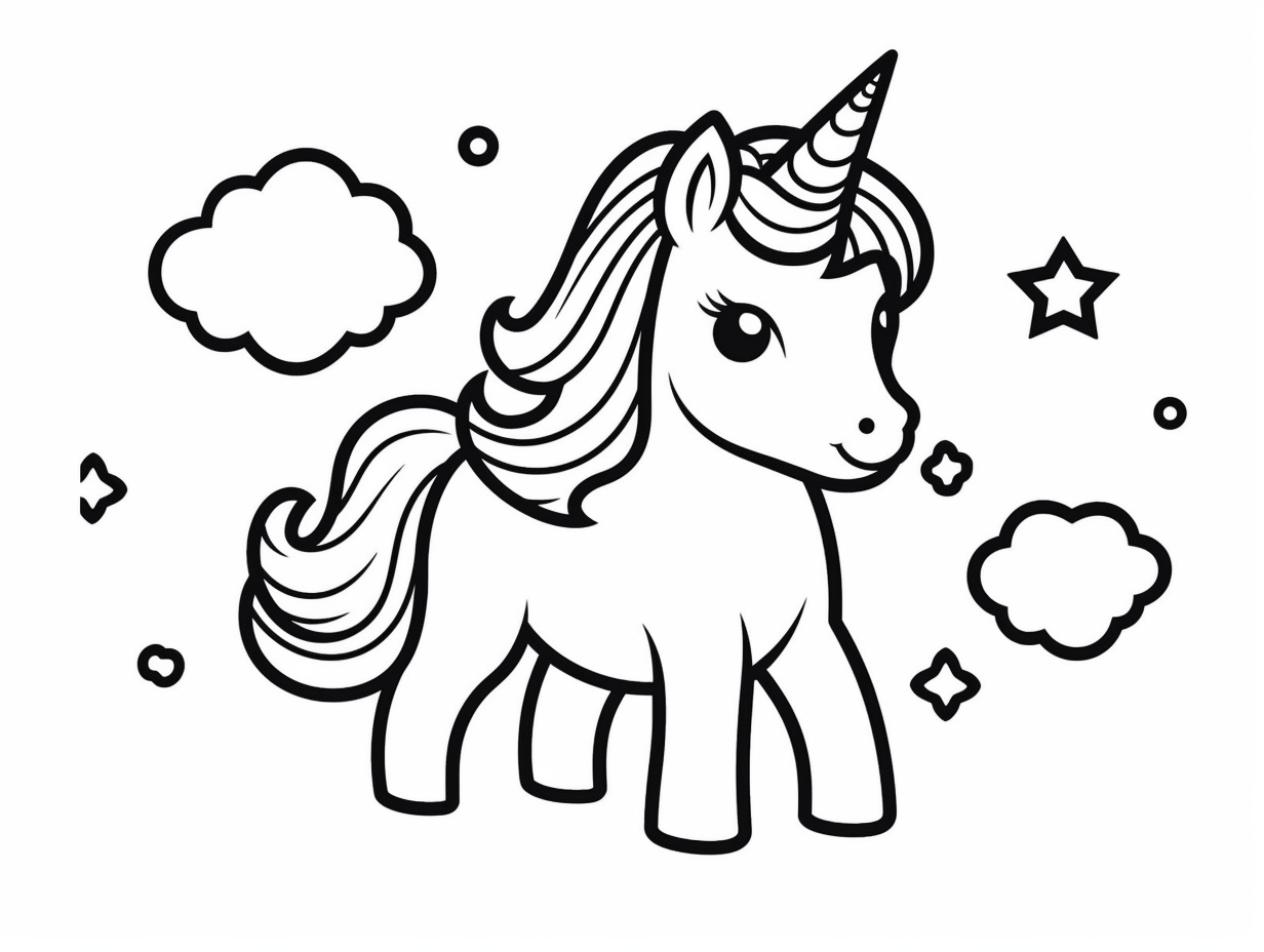 Cute Unicorn Coloring Page - Coloring Page