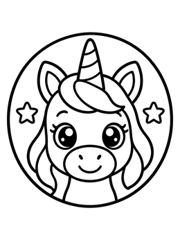 Free printable Cute Unicorn Emoji Badge coloring page