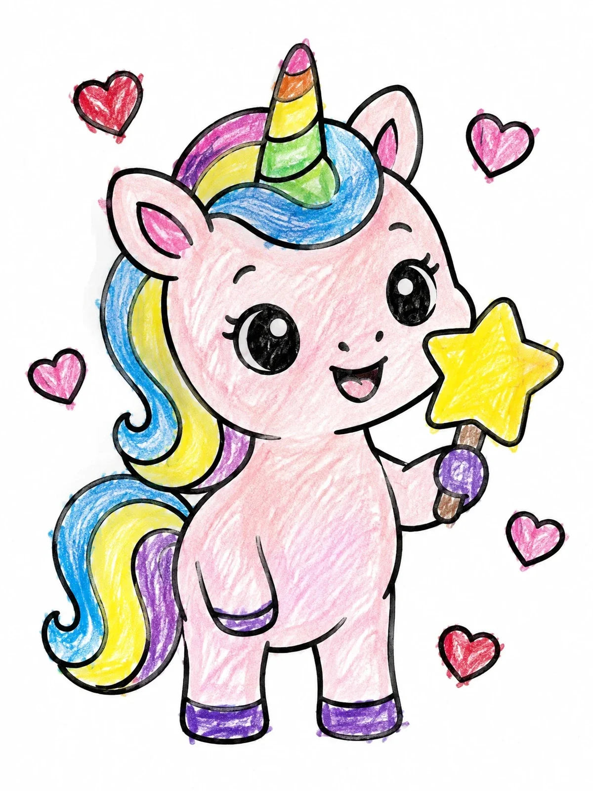 Colored example of the Cute Unicorn With Star Popsicle coloring page