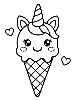 Free printable Cute Unicorn Ice Cream Cone coloring page