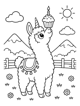Free printable Cute Llamacorn Balancing A Cupcake coloring page
