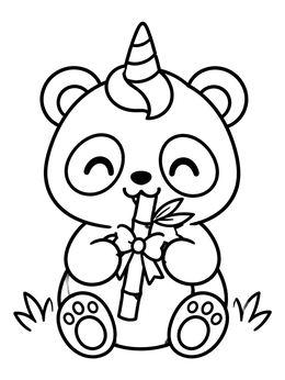 Free printable Cute Unicorn Panda Eating Bamboo coloring page