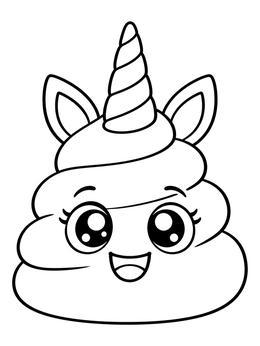 A smiling swirl character with horn and ears on this unicorn emoji coloring page.