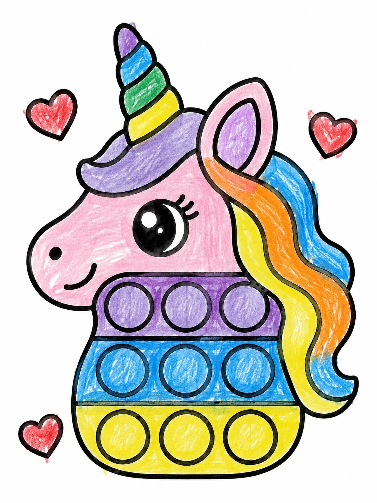 Colored example of the Cute Unicorn Pop It Toy coloring page
