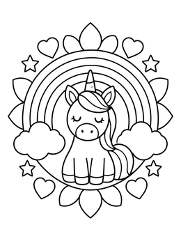 Free printable Cute Unicorn In Rainbow Frame coloring page