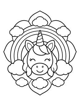 Free printable Cute Unicorn In Rainbow Mandala coloring page