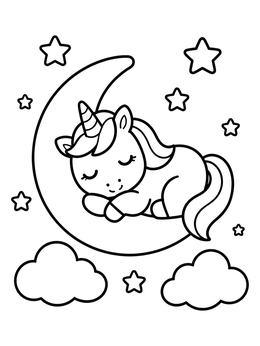 Free printable Cute Unicorn Sleeping On The Moon coloring page