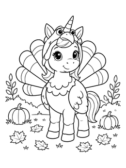 Free printable Cute Unicorn In Turkey Costume coloring page