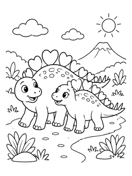 Stegosaurus couple in this cute valentine dinosaur coloring page.