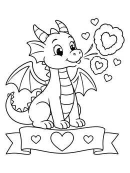 Free printable Cute Dragon Blowing Heart Smoke coloring page