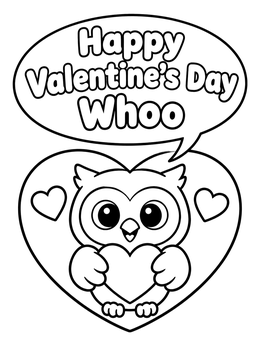 Free printable Cute Valentine Owl Holding A Heart coloring page