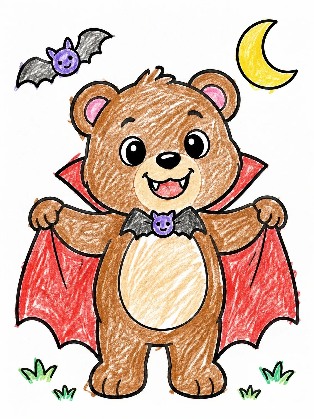 Colored example of the Cute Vampire Bear In Costume coloring page